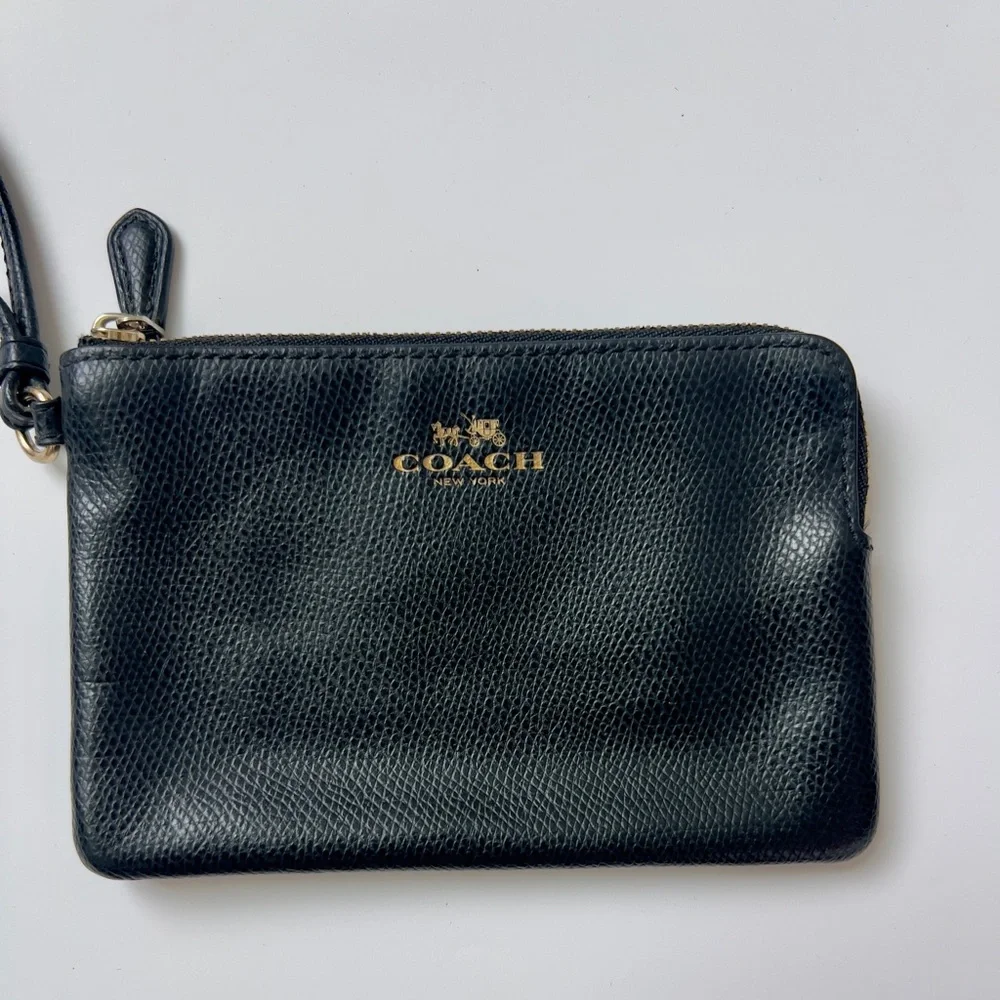 Coach Black Pebbled Leather Wristlet